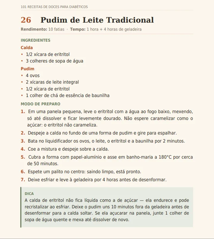 Pudim cremoso sem açúcar adicionado