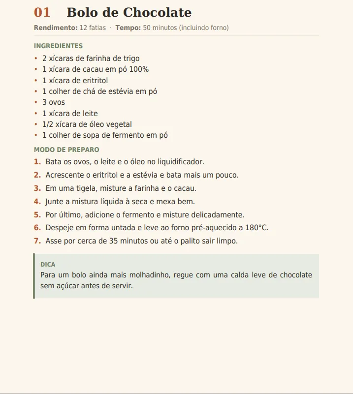 Bolo de chocolate sem açúcar adicionado