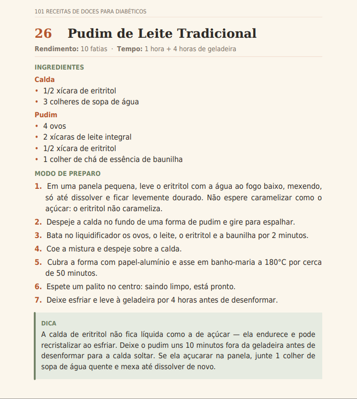 Pudim cremoso sem açúcar